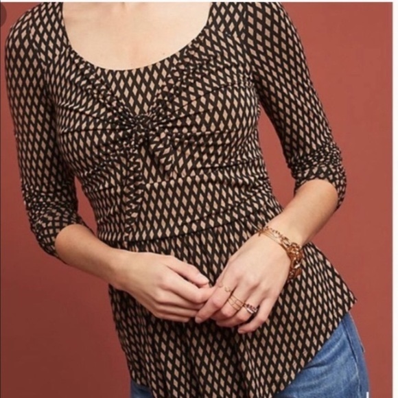 Anthropologie Meadow Rue Joselyn Diamond Pattern Tie Front Long Sleeve - Picture 5 of 16